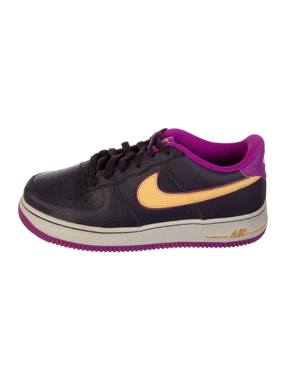 Nike AIR Low-Top Sneaker in Black with Gold Swoosh and Purple Lining